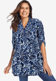 Rayon 7-Day Pintucked Tunic Blouse