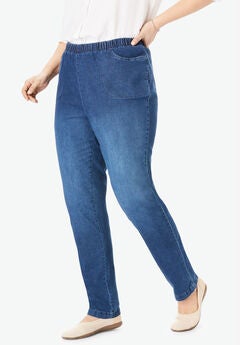 Straight Leg Fineline Pull-On Stretch Denim Jeans
