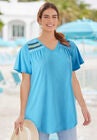 Flutter-Sleeve Embroidered Tunic, , alternate image number null