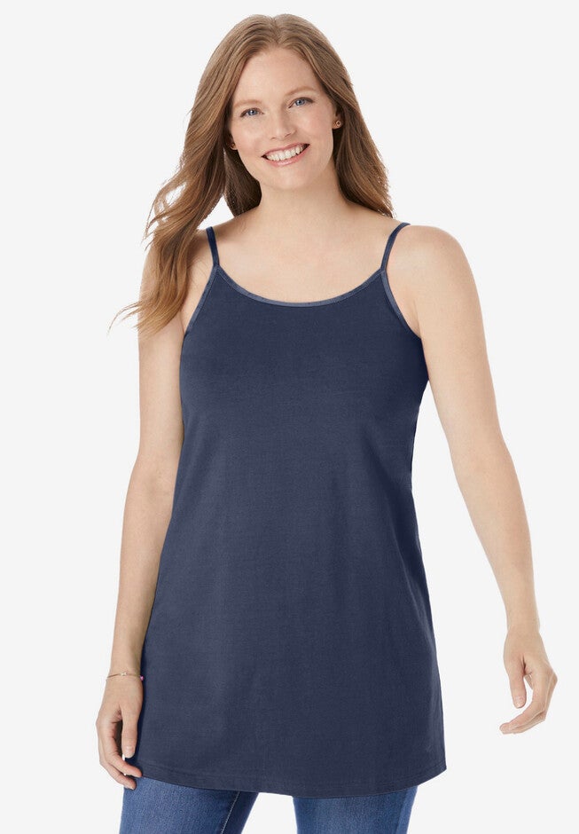 Satin-Trim Longline Cami, NAVY, hi-res image number 0
