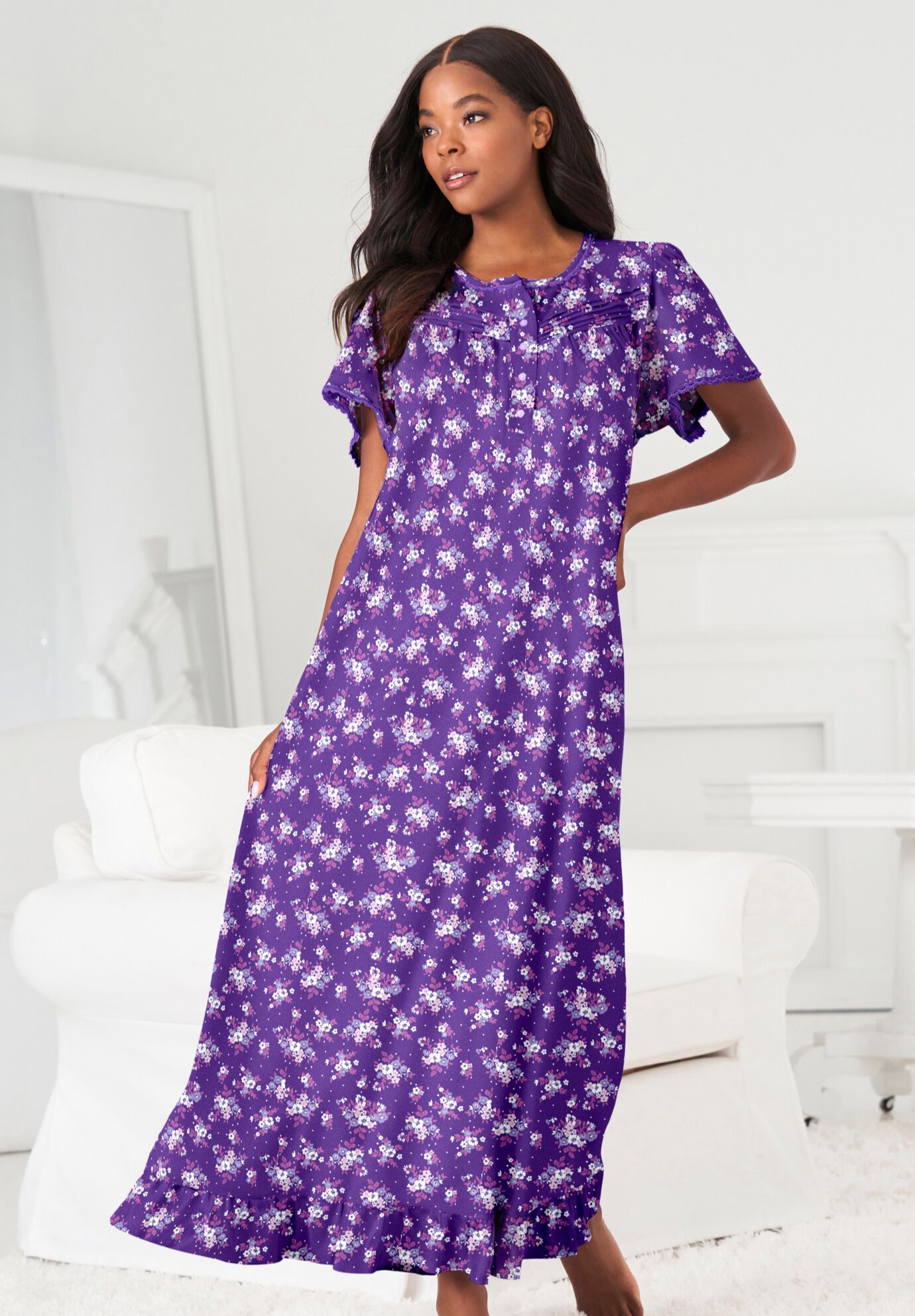 Wavlynn Patchwork Bead Print Floor Length Gown with Dramatic Flared Sleeves in Cotton Blend main image 0