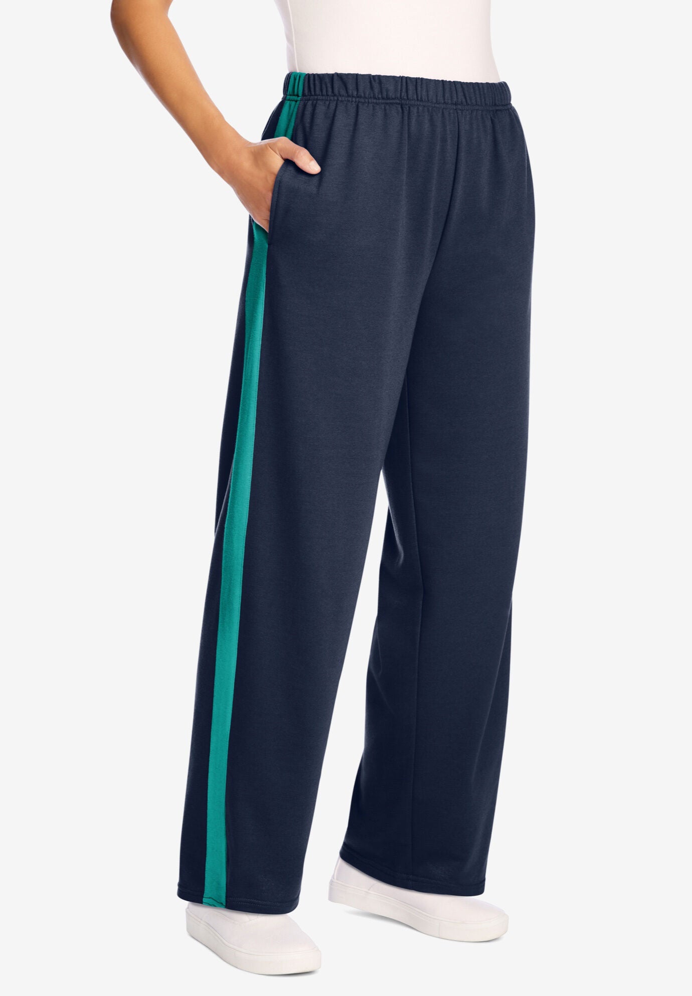Straight Leg Sport Knit Pants - Elastic Waist, Black | Woman