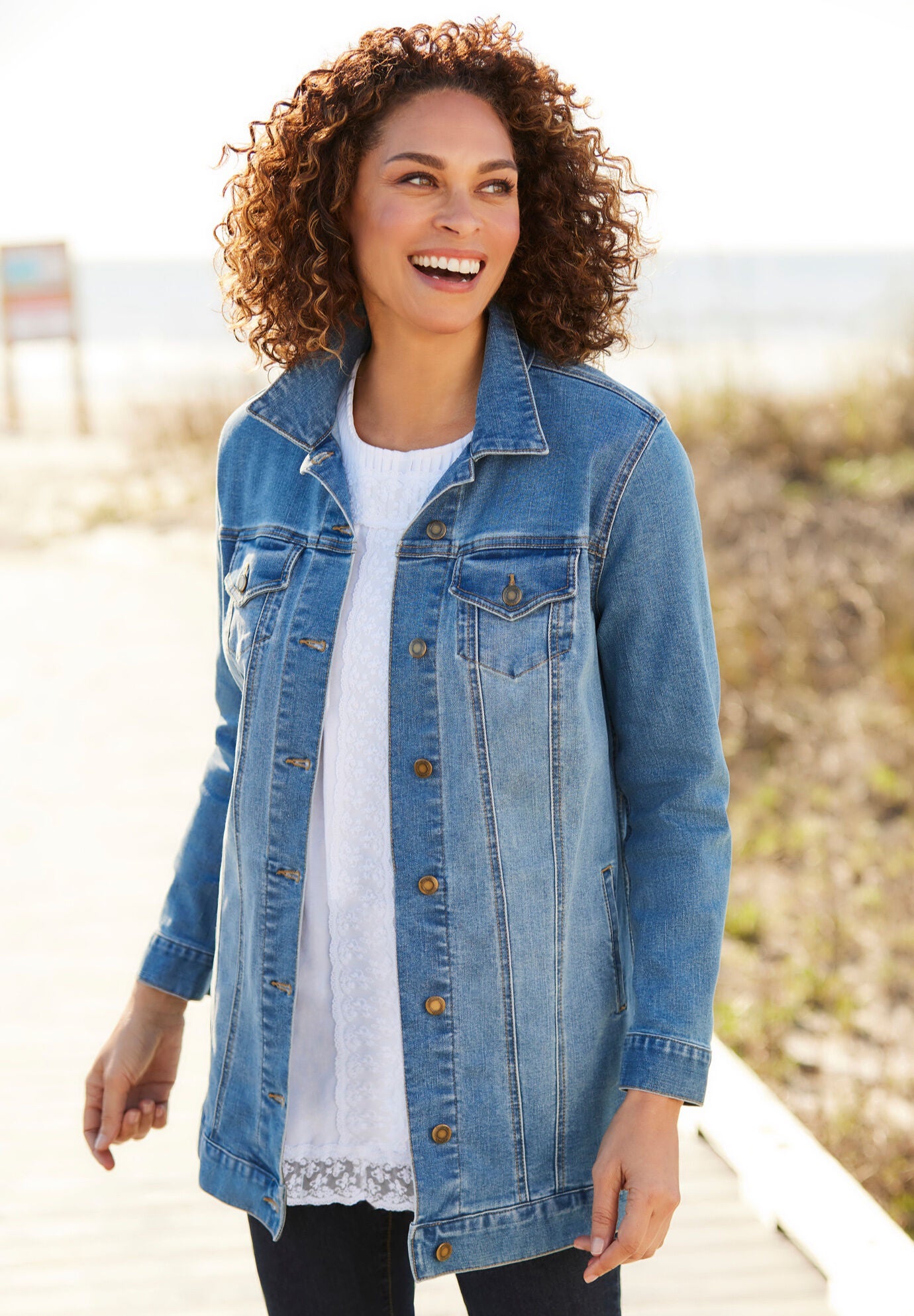 Aloohaidyvio Women Oversized Denim Jacket Embroidered Pearls Beading Jeans Coat L
