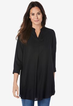 Rayon 7-Day Three-Quarter Sleeve Tab-Front Tunic