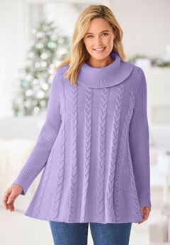 Cowl Neck Cable Knit Swing Sweater