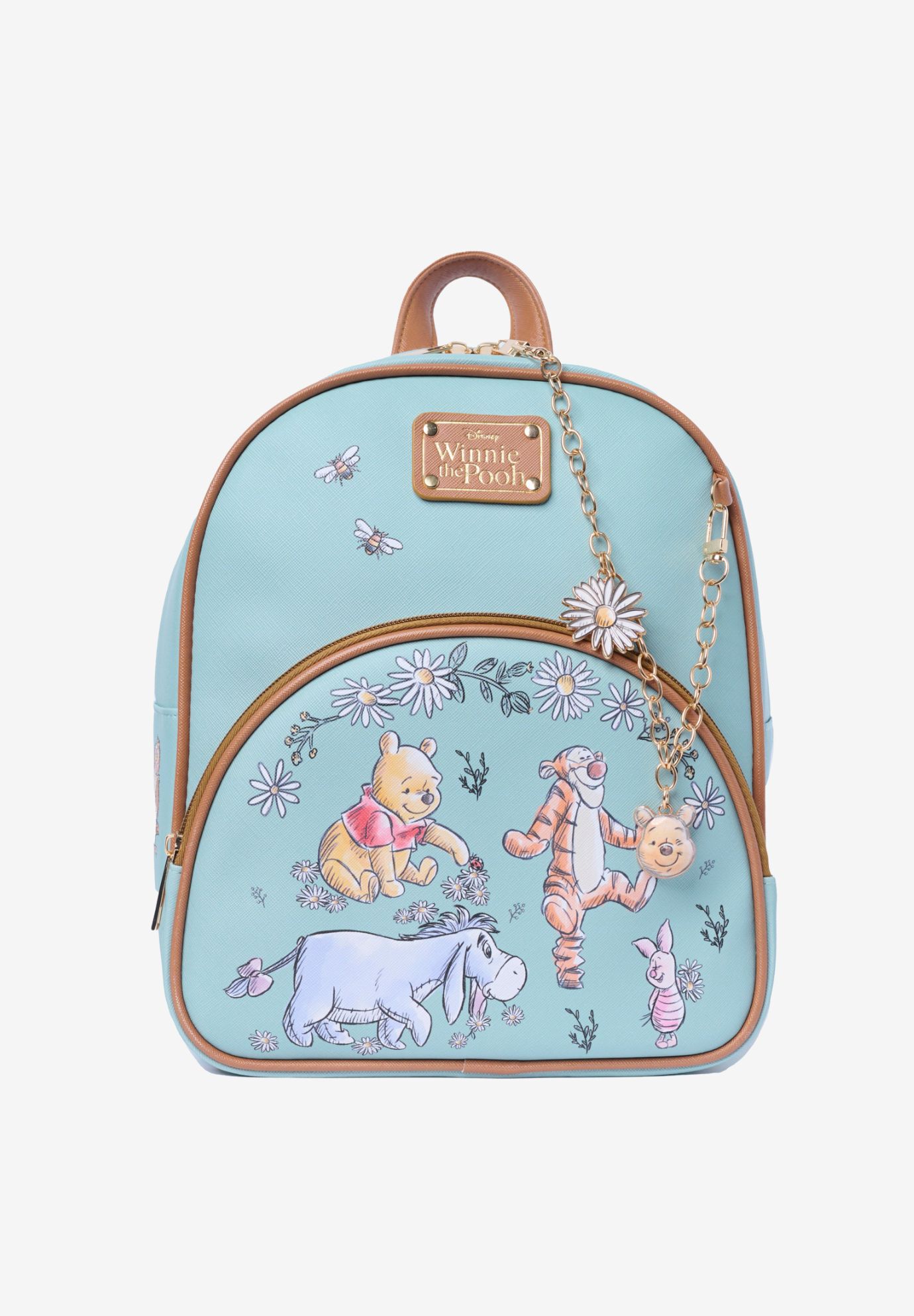 Winnie the Pooh Mini Backpack Sketch Floral Disney Bag with Detachable Charm, BLUE, hi-res image number 0