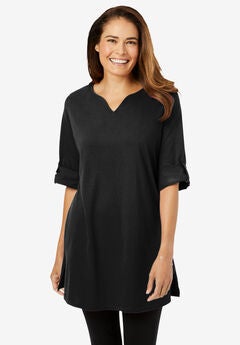 Perfect Roll-Tab-Sleeve Notch-Neck Tunic