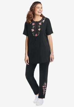 7-Day Embroidered Straight-Leg Knit Pant