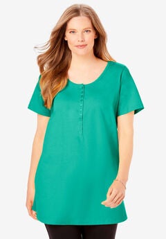 Perfect Short-Sleeve Scoop-Neck Henley Tunic
