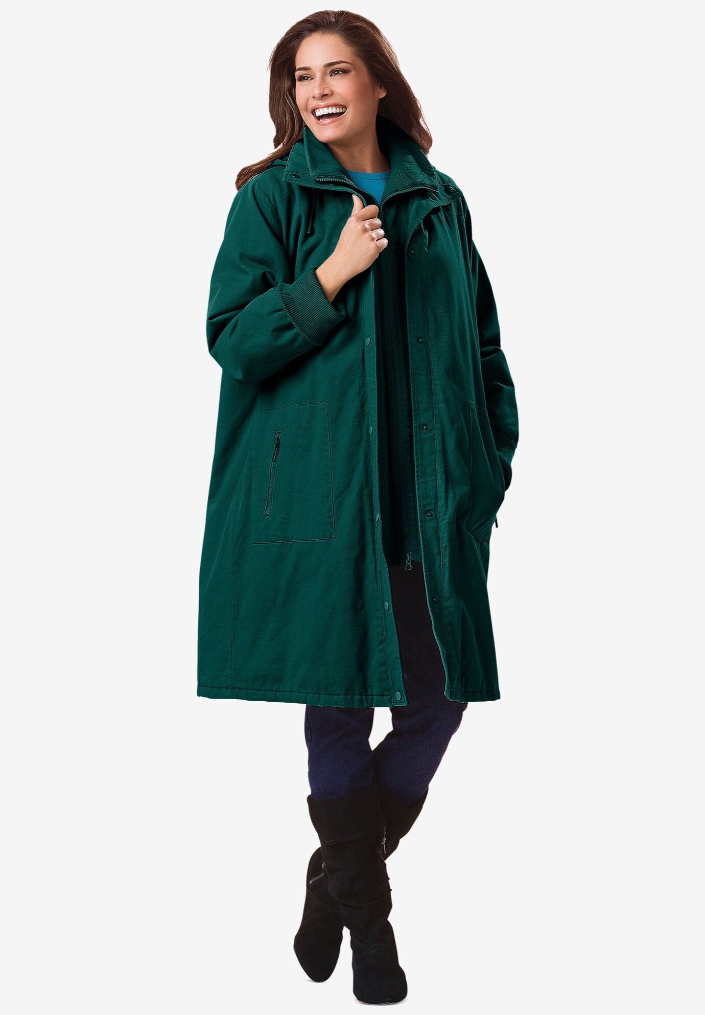 Twill Hooded Stadium Jacket, EMERALD GREEN