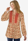 Button-Front Mixed Print Tunic, NEW KHAKI ROSE GARDEN, hi-res image number null