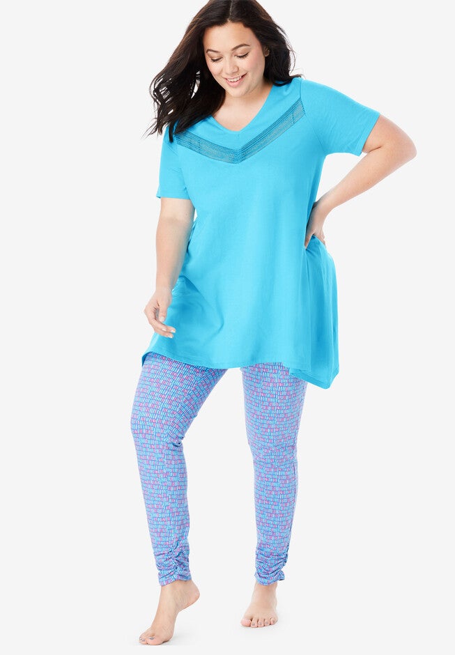 Lace Tunic & Legging PJ Set by Dreams & Co.®, BRIGHT AQUA MULTI, hi-res image number null
