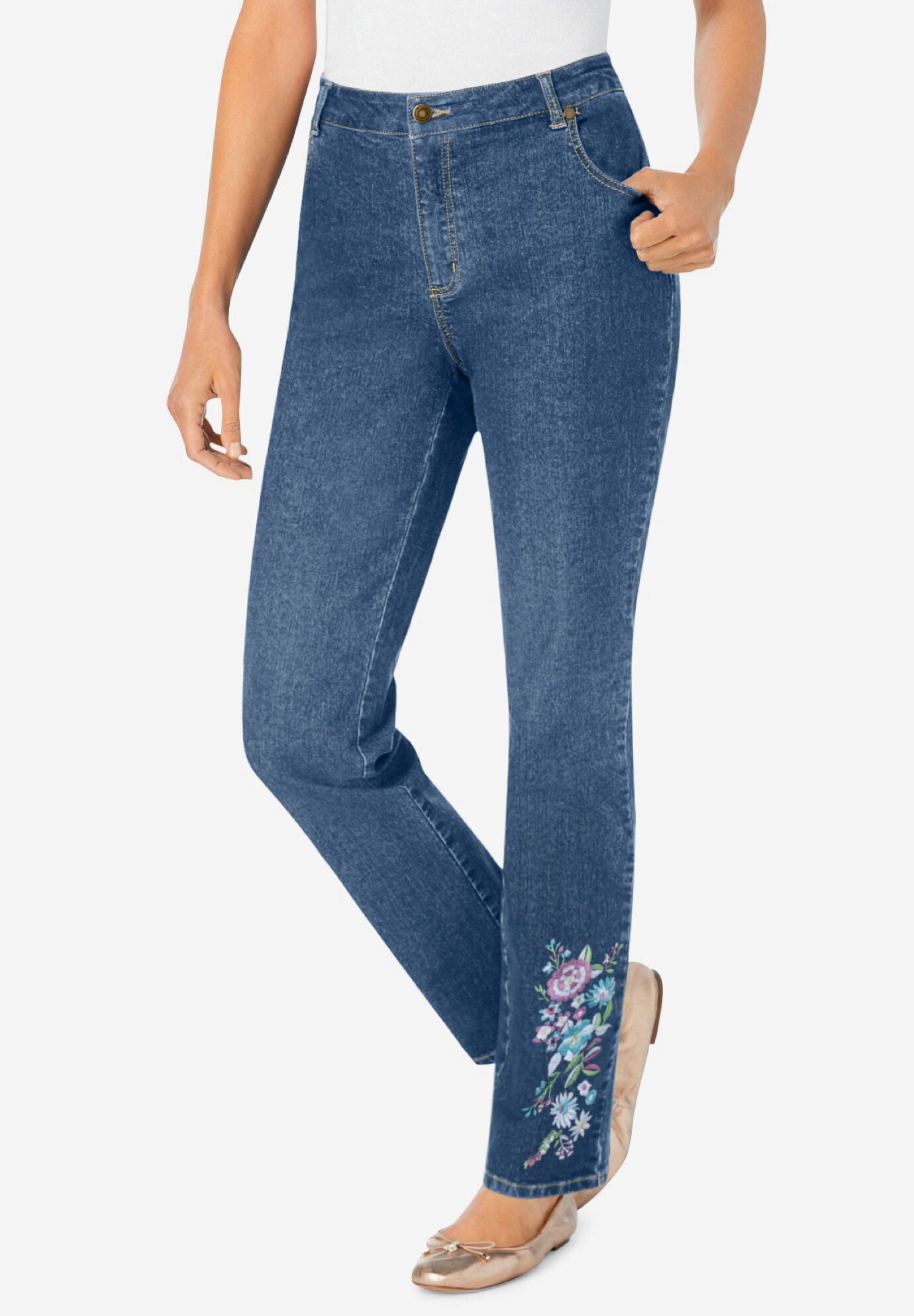 Plus size deals stretch embroidered jeans