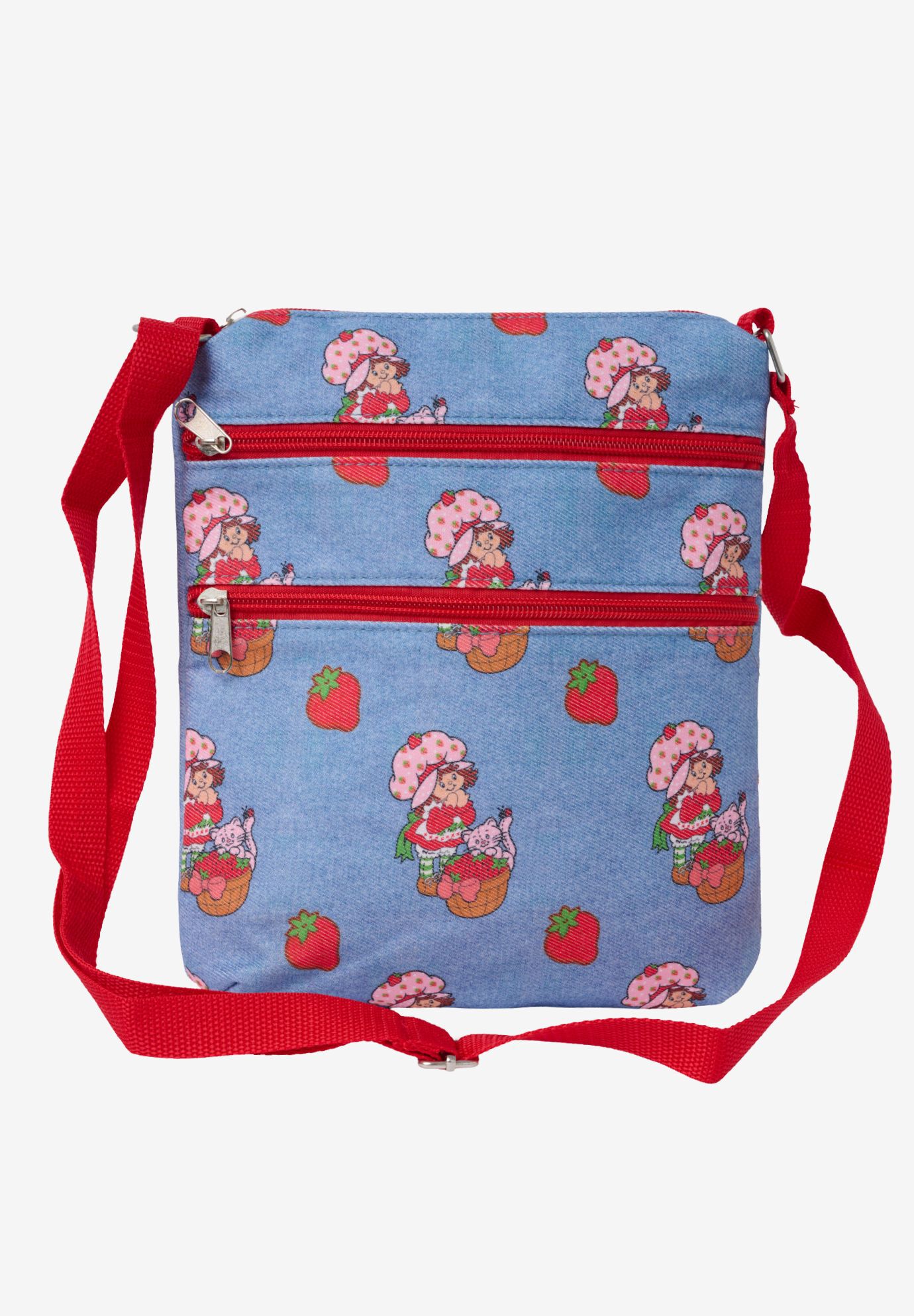 Strawberry Shortcake Retro Denim Crossbody Bag Purse, BLUE, hi-res image number 0
