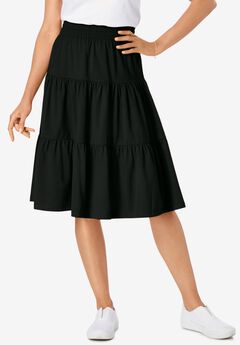 Elastic-Waist Knit Tiered Skirt