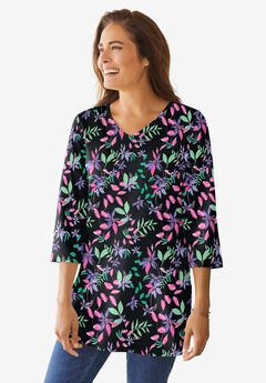 Perfect Printed Three-Quarter-Sleeve V-Neck Tunic