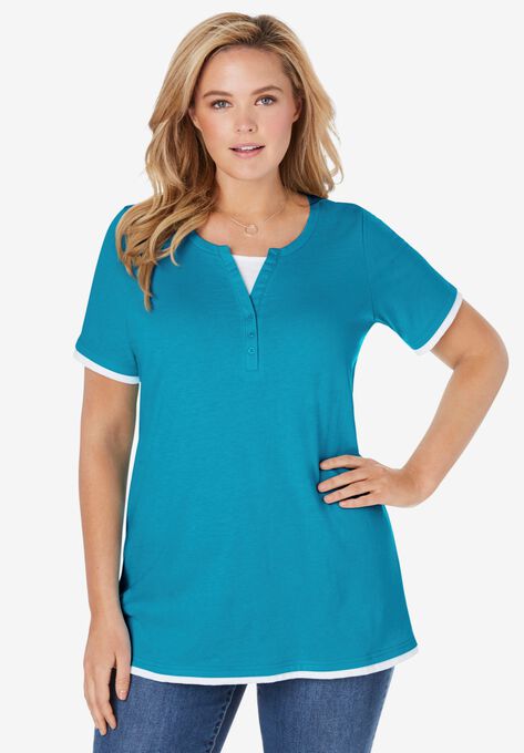 Layered-Look Tee, TURQ BLUE, hi-res image number null