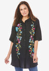 Embroidered Gauze Shirt, BLACK FLORAL EMBROIDERY, hi-res image number null