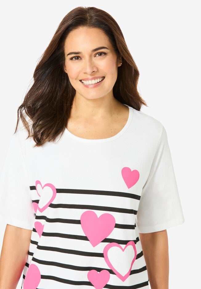 Graphic Print Scoop Neck Tunic, STRIPE HEARTS, alternate image number null