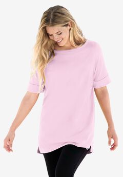 Perfect Cuffed Elbow-Sleeve Boat-Neck Tee