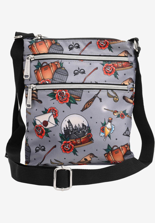 Loungefly X Harry Potter Crossbody Travel Bag Nylon Tattoo All Over Print Crossbody Bag, , alternate image number null