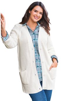 Shaker Button-Front Cardigan Sweater