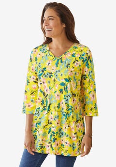 Perfect Printed Three-Quarter-Sleeve V-Neck Tunic