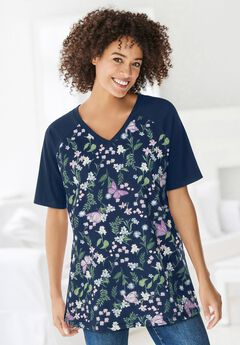 Elbow Sleeve V-Neck Baseball Tee