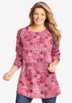 Perfect Printed Long-Sleeve Crewneck Tunic