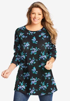 Perfect Printed Long-Sleeve Crewneck Tunic
