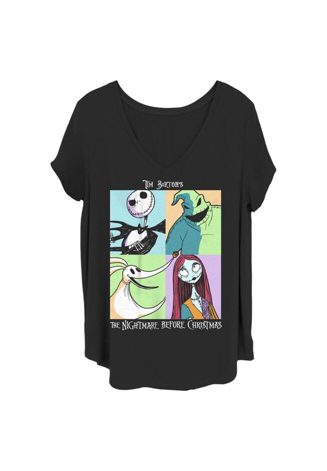 Spooky Squares V-Neck T-Shirt, BLACK, hi-res image number null