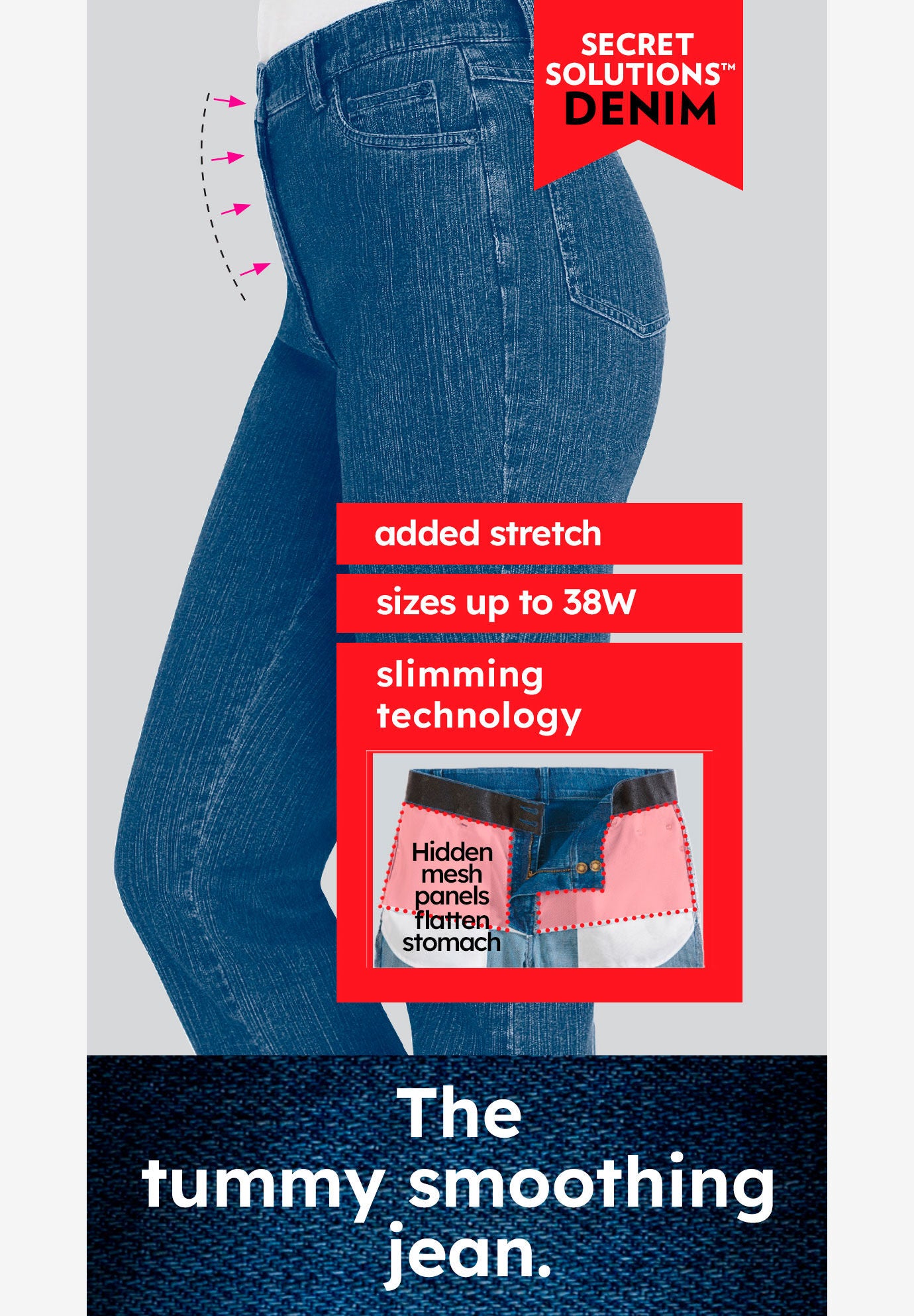 Secret Solutions&trade; Tummy Smoothing Straight-Leg Stretch Denim Jeans, , alternate image number 2