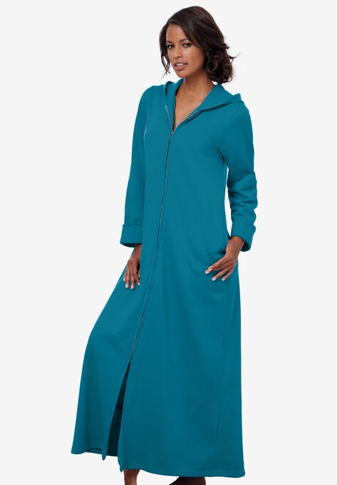 Long Hooded Fleece Sweatshirt Robe, DEEP TEAL, hi-res image number null