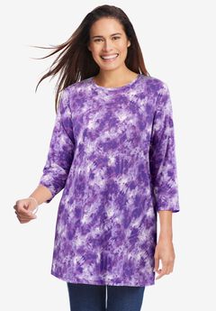 Perfect Printed Three-Quarter Sleeve Crewneck Tunic