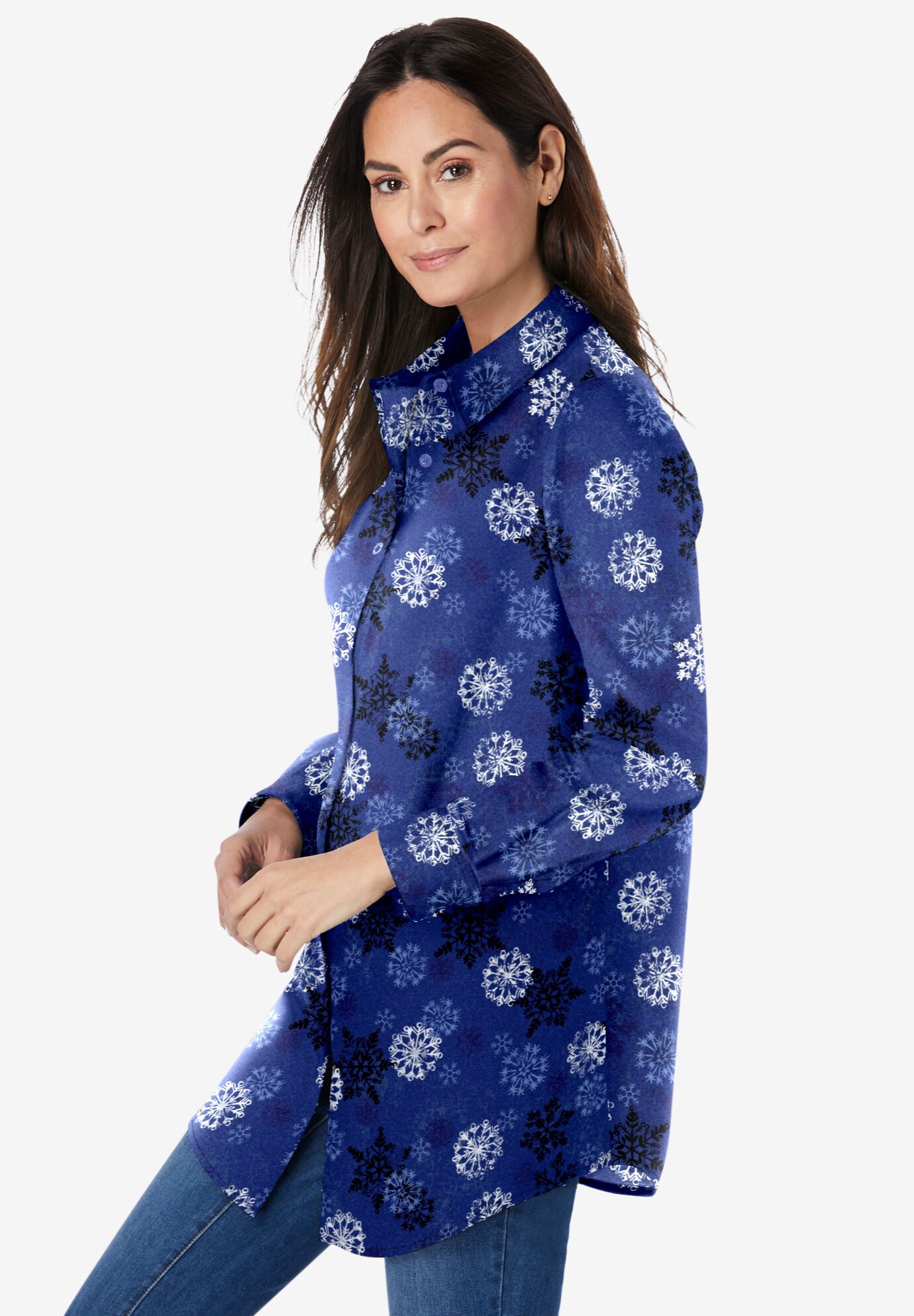 Perfect Long Sleeve Shirt, DEEP COBALT SNOWFLAKE, alternate image number 2