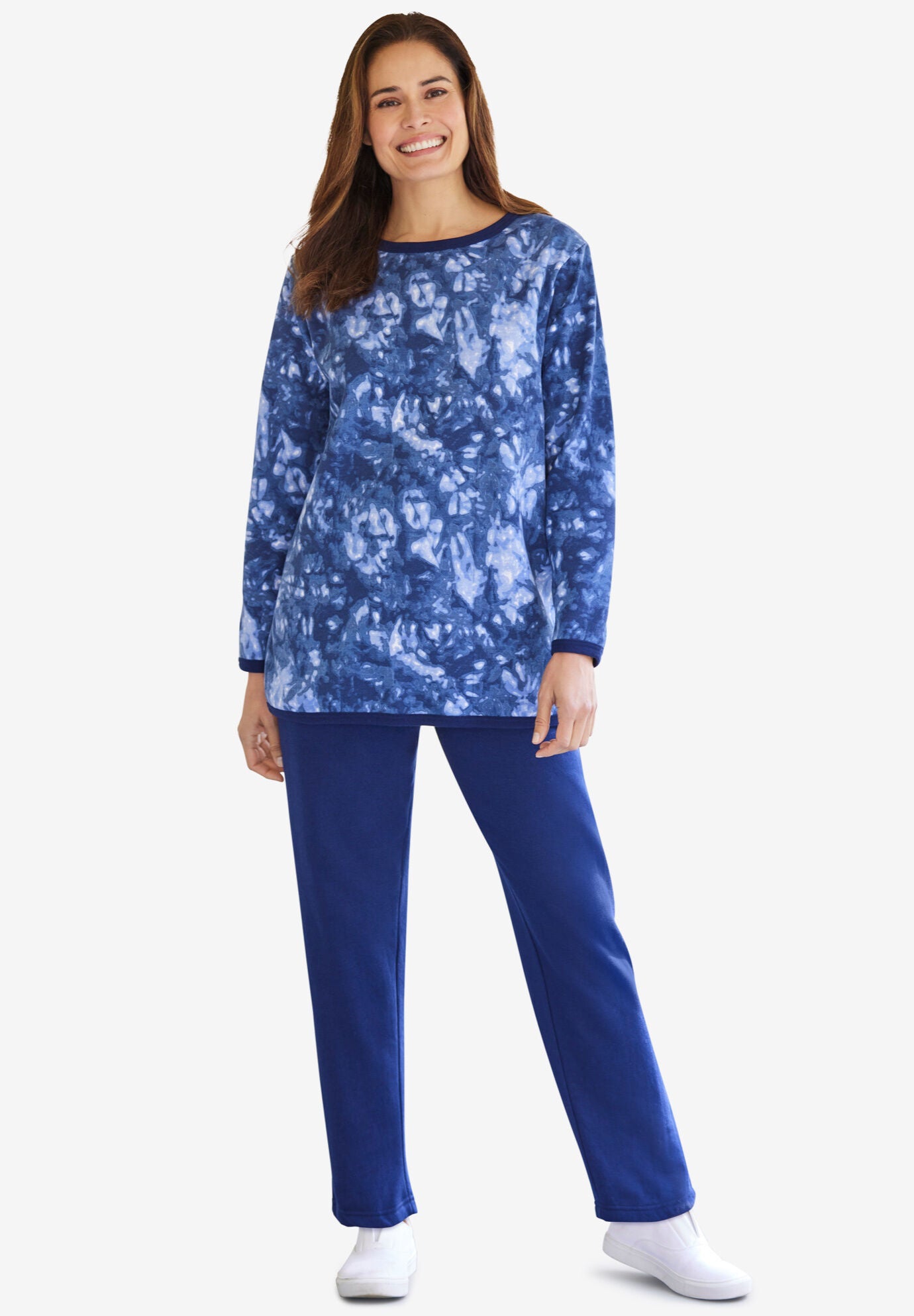 Fleece Sweatshirt Set Relaxed Fit Lounge Wear Evening Blue Tie Dye Woman Within