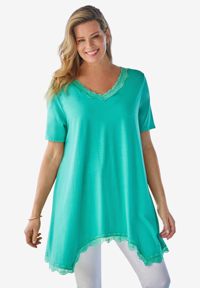 Lace Hankey Hem Tunic, PRETTY JADE, hi-res image number 0
