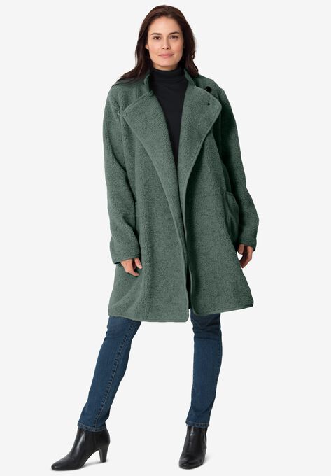 Rib Knit Collar Berber Jacket, PINE, hi-res image number null