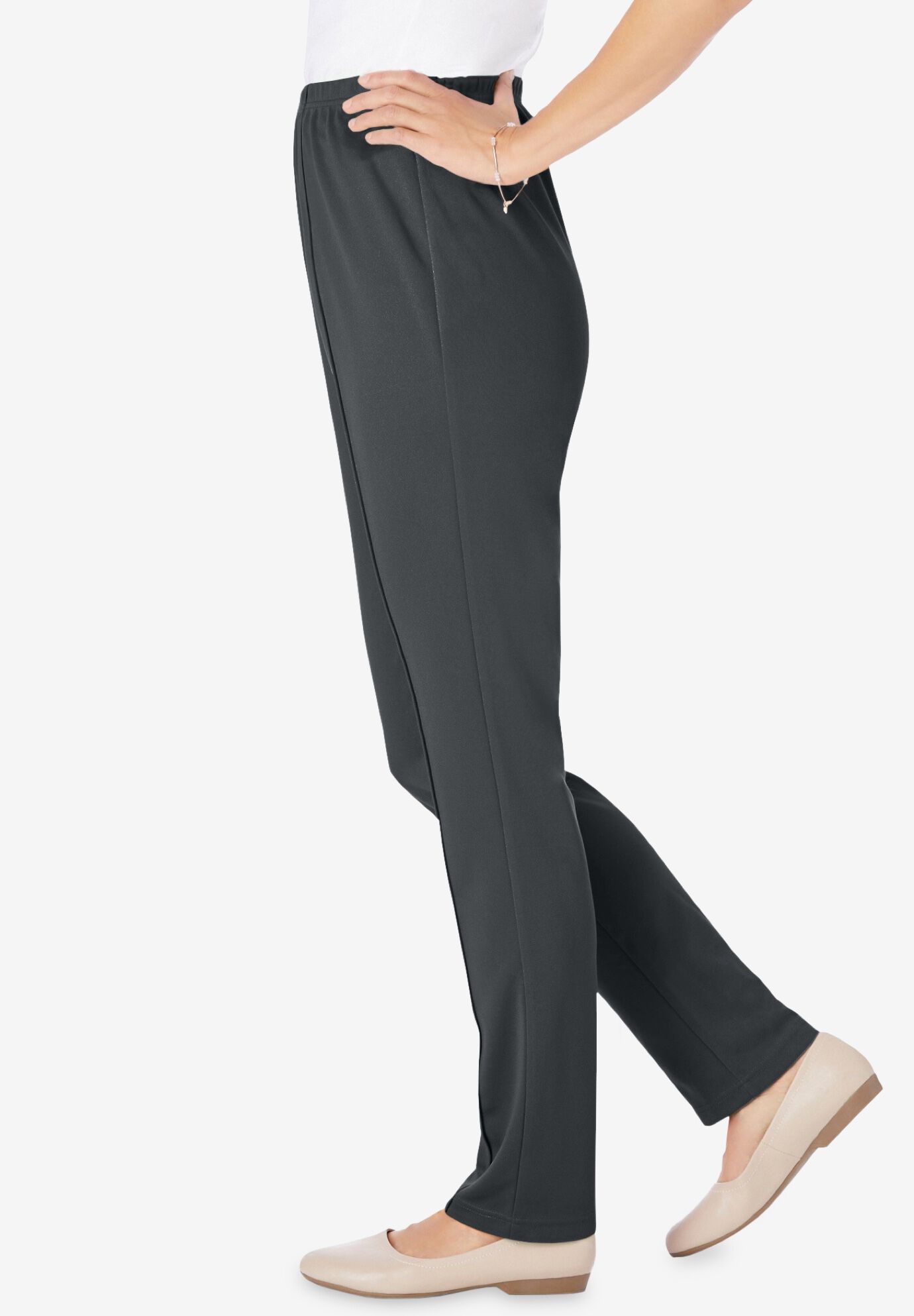 Knit Hassle-Free Pull-On Elastic-Waist Pants, DARK CHARCOAL, alternate image number 2