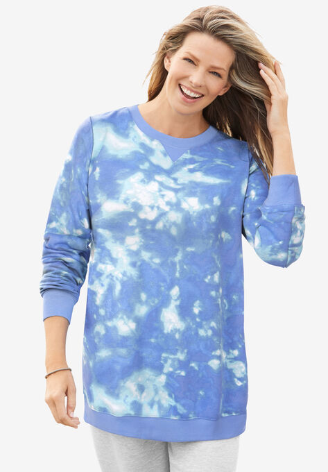 Fleece Sweatshirt, BLUE SOFT TIE DYE, hi-res image number null