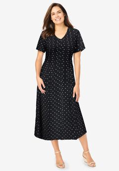 Short-Sleeve Button-Front Dress