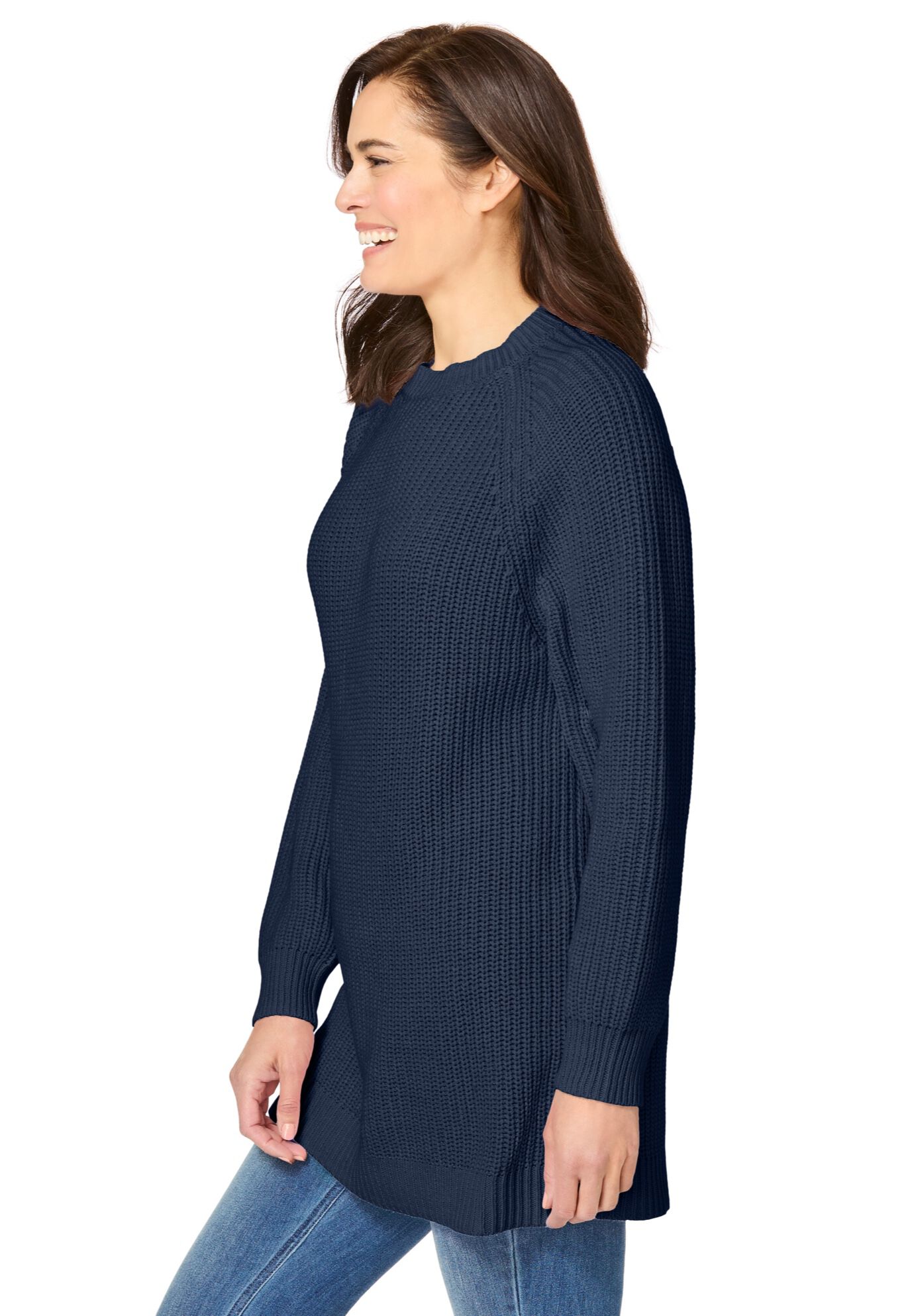 Shaker Crewneck Pullover Sweater, NAVY, alternate image number 3