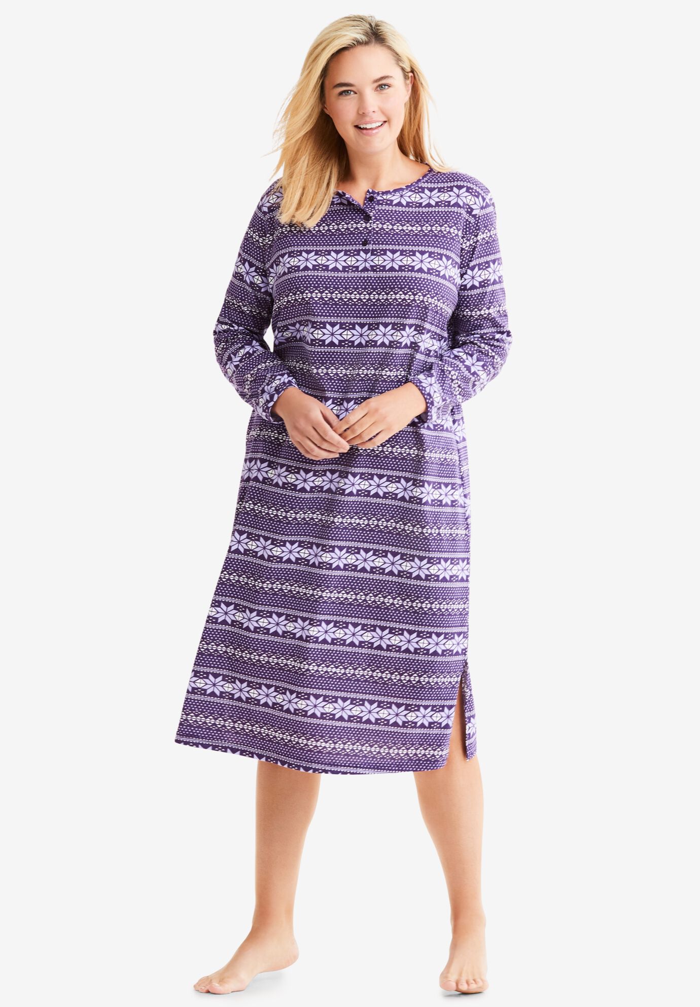 Long-Sleeve Henley Print Sleepshirt 