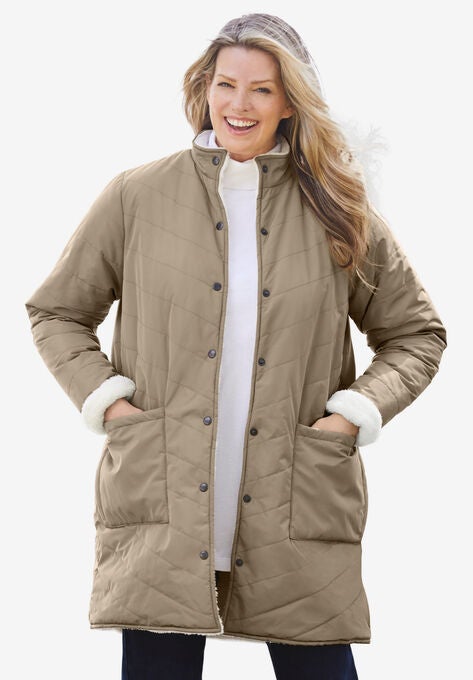 Reversible Puffer and Fleece Coat, BARK, hi-res image number null