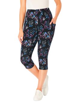 Stretch Cotton Printed Pocket Capri Legging