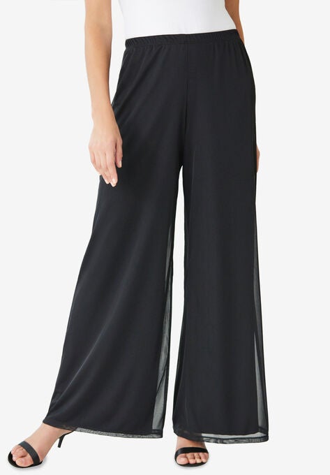 Sheer Overlay Wide-Leg Pant, BLACK, hi-res image number null