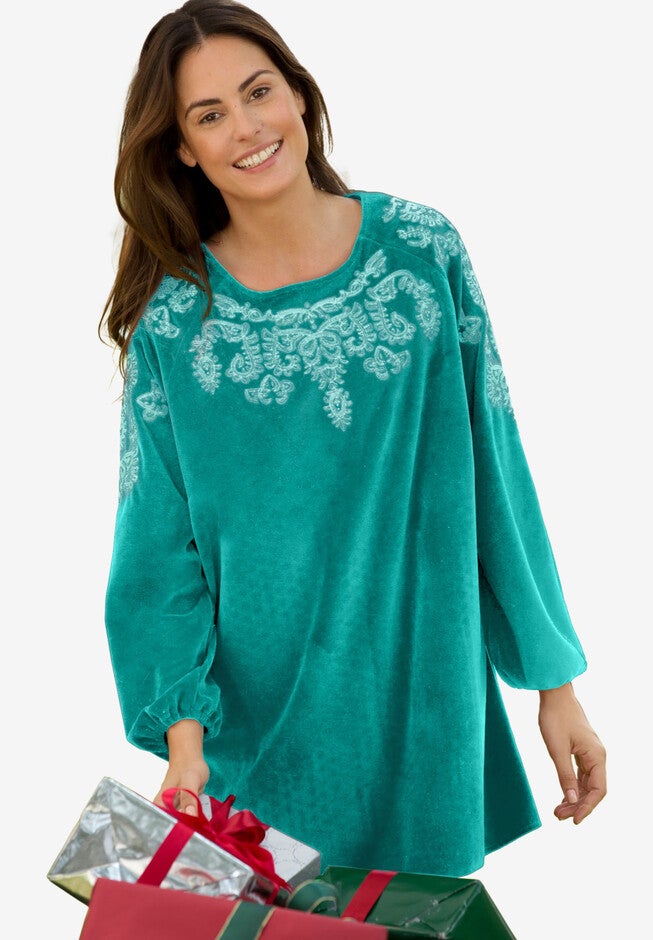 Embroidered Velour Tunic, WATERFALL EMBROIDERY, hi-res image number null