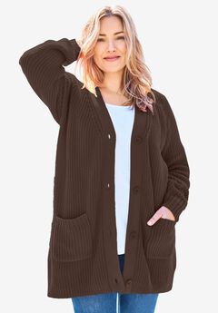 Button-Front Shaker Cardigan Sweater