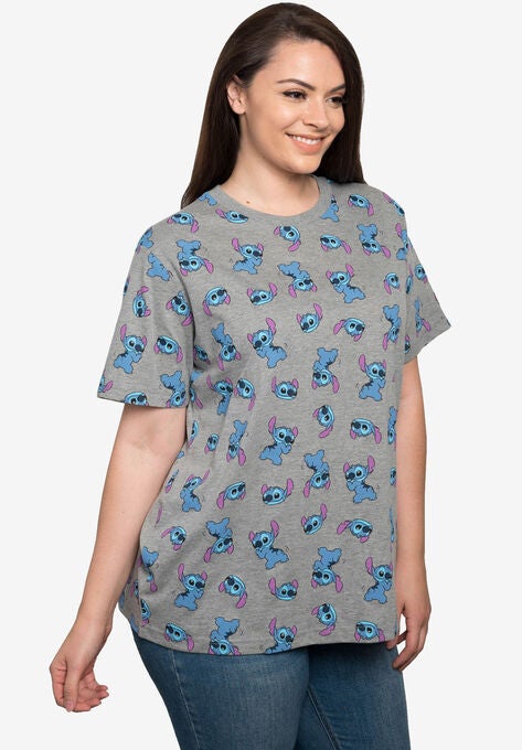 Women's Disney All-Over Print Stitch Short Sleeve T-Shirt Gray, , alternate image number null