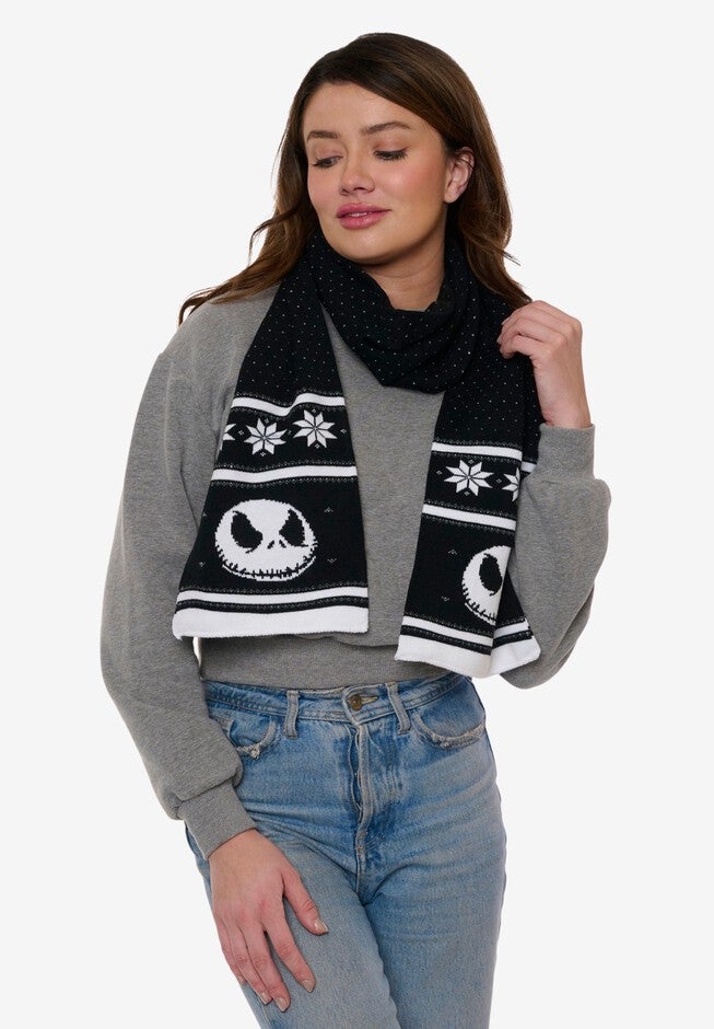 Disney Jack Skellington Nightmare Before Christmas Knit Scarf 70 inches, , on-hover image number 1
